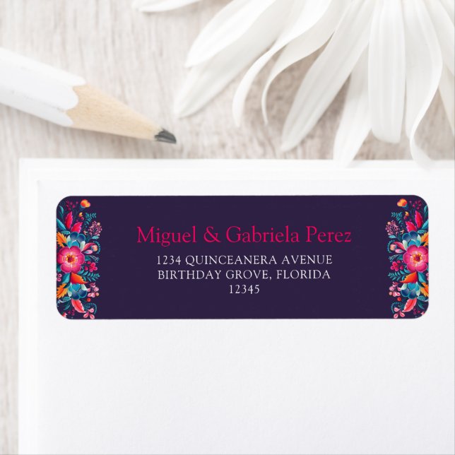 Mexican Floral Quinceanera Return Address Return Address Label (Insitu)