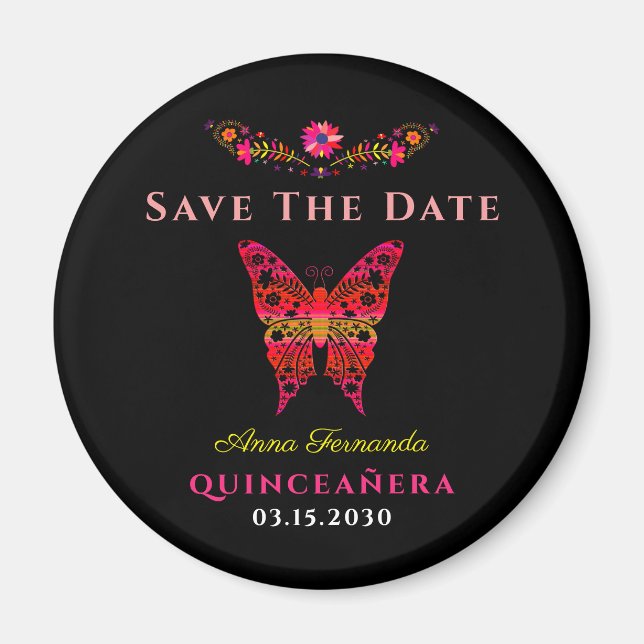Mexican Floral Quinceañera Save The Date Magnet (Front)