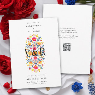 Mexican Floral Rancho Modern Bold QR Wedding Save The Date