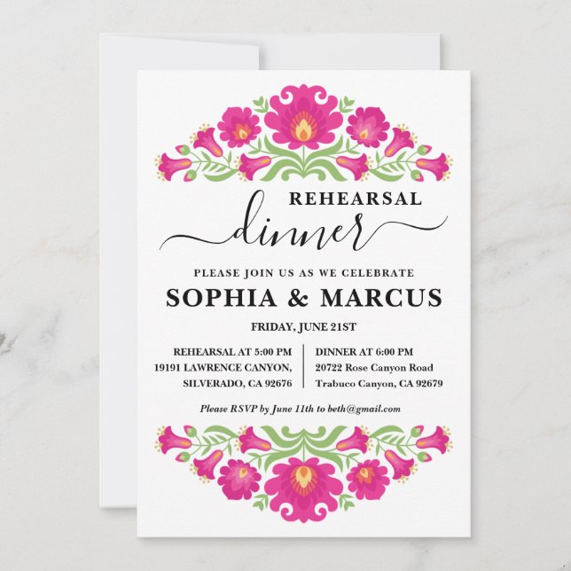 Mexican Floral Rehearsal Dinner Invitation (Front)