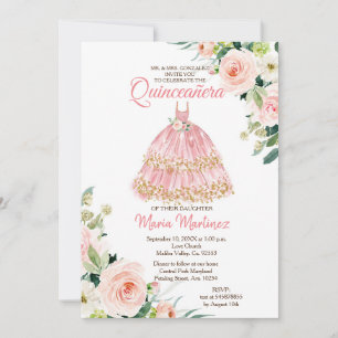 Mexican Floral Rose Gold Princess Quinceanera  Invitation