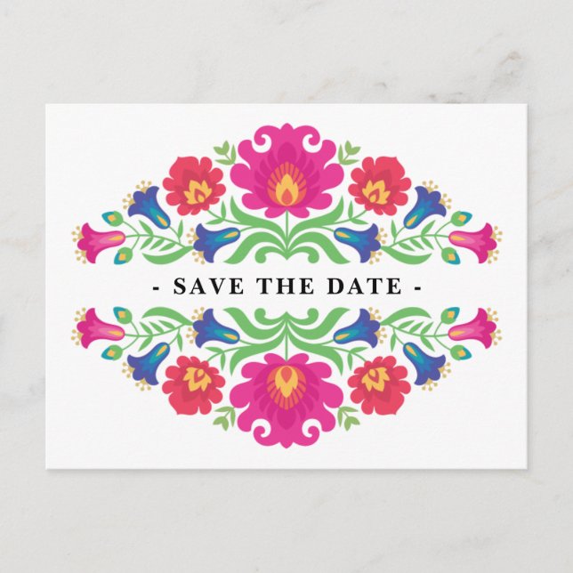 Mexican Floral Save The Date Postcard (Front)
