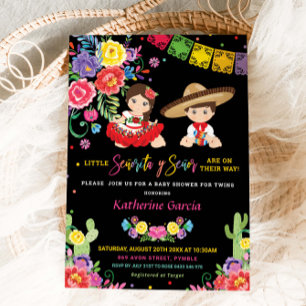 Mexican Floral Senorita Senor Twins Baby Shower   Invitation