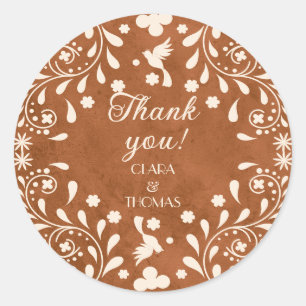 Mexican Floral Terracotta Wedding Thank You Classic Round Sticker