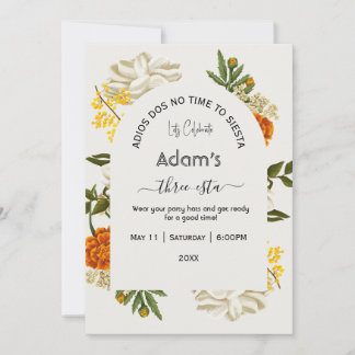 Mexican Floral Three Esta Birthday Invitation