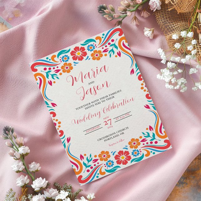 Mexican Floral Traditional Folk Art Wedding Invitation (Mexican Floral Traditional Folk Art Wedding Invitation)