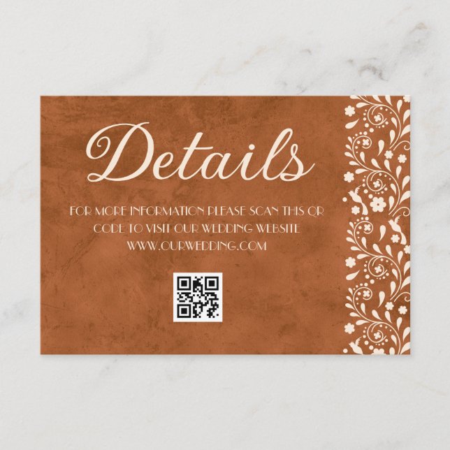 Mexican Floral Wedding Details QR code Enclosure Card (Front)