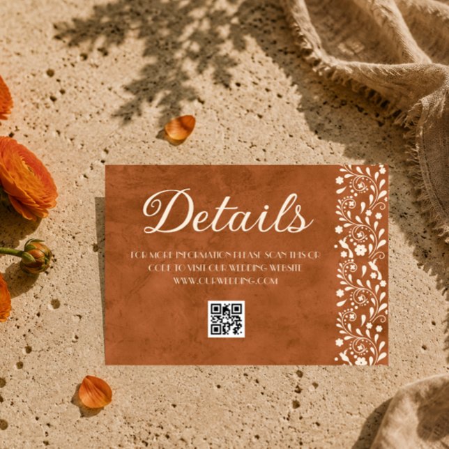 Mexican Floral Wedding Details QR code Enclosure Card (Creator Uploaded)