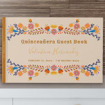 Mexican Floral Western Typography Quinceanera Guest Book<br><div class="desc">Mexican floral Quinceanera Guest Book with fiesta folk art flowers in earthy colour palette of champagne beige brown blue pink orange and yellow. Distinctive design with western typography and elegant handwritten script. The template is set up to personalise the lettering on the front cover as well as the title on...</div>