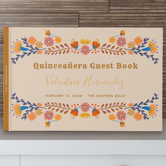 Mexican Floral Western Typography Quinceanera Guest Book (Quinceanera Guest Book to gather signature and well wishes from the special day)