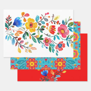 Mexican Floral Wrapping Paper Sheet
