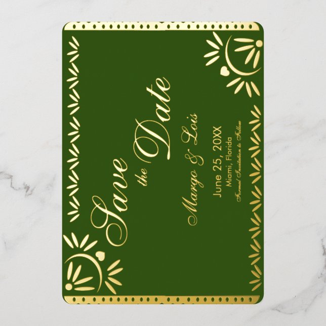 Mexican Florals Save the Date Pressed    Foil Invi (Front)