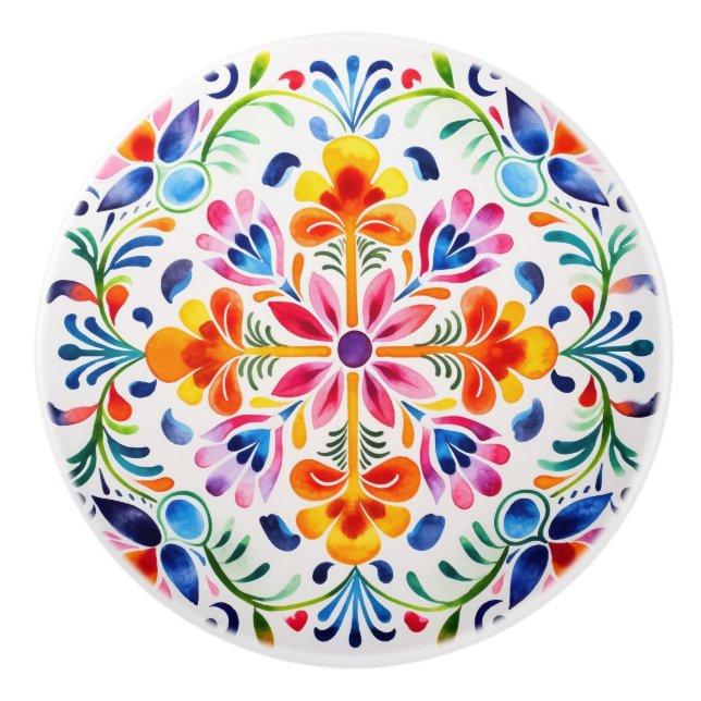 Mexican Flower Design Ceramic Knob (Front)