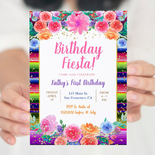 Mexican Flower Floral Fiesta Birthday Party  Invitation