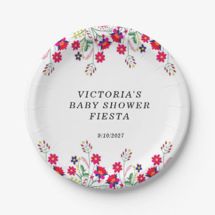Mexican Flowers Baby Shower Fiesta Paper Plate