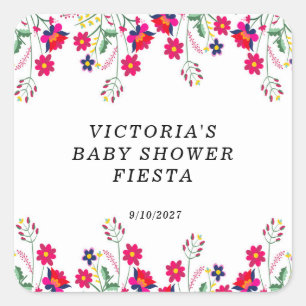 Mexican Flowers Baby Shower Fiesta Square Sticker