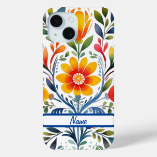 Mexican Flowers Design Hard iPhone 15 Case