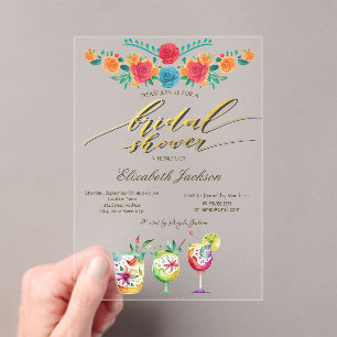 Mexican Flowers Drinks Bridal Shower  Acrylic Invitations