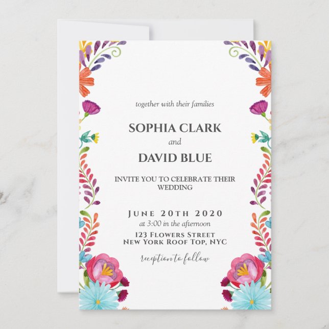 Mexican Flowers Fiesta Wedding Invitation (Front)