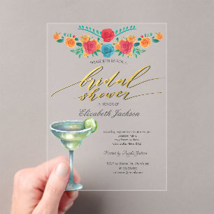 Mexican Flowers Margarita Bridal Shower  Acrylic Invitations