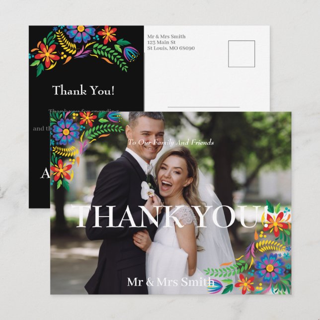 Mexican Flowers Photo Thank You Postcard (Front/Back)