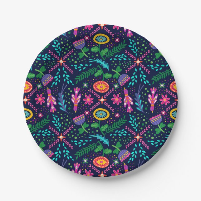 Mexican Folk Art Bright Colours Paper Plate (Front)