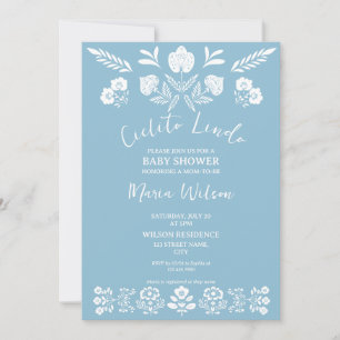 Mexican Folk Art Cielito Lindo Dusty Blue Boy Invitation
