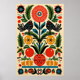 Mexican Folk Art – Colourful Bird and Floral Poste Poster