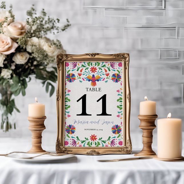 Mexican Folk Art Colourful Floral Fiesta Wedding Table Number (Mexican Folk Art Colorful Floral Fiesta Wedding Table Number)