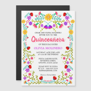 Mexican Folk Art Colourful Floral Quinceanera Magnetic Invitation