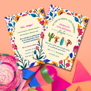 Mexican folk art floral  Birthday  fiesta Invitation