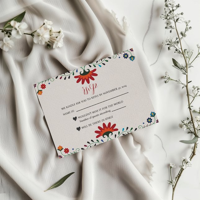 Mexican Folk Art Floral Botanical Fiesta Wedding RSVP Card (Mexican Folk Art Floral Botanical Fiesta Wedding RSVP Card)