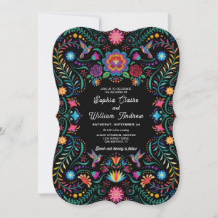 Mexican Folk Art Floral Hummingbird Wedding Invitation