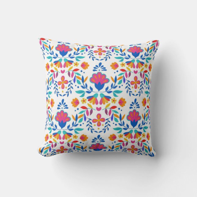 Mexican folk art floral pattern cushion (Front)