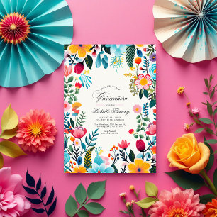 Mexican Folk Art Floral Quinceañera Photo Invitation