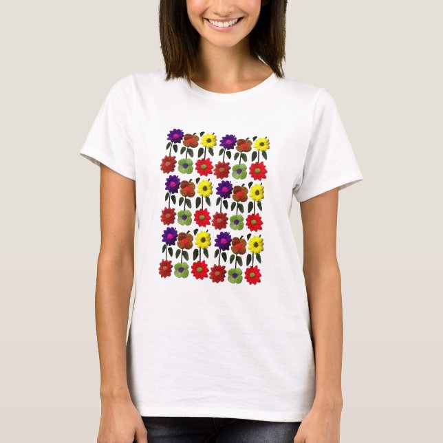 Mexican Folk Art, Flores, Embroidered Flowers T-Shirt (Front)