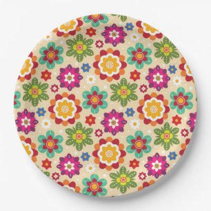 Mexican Folk Art Flowers Pattern Paper Plate