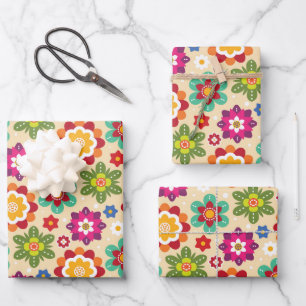Mexican Folk Art Flowers Pattern Wrapping Paper Sheet