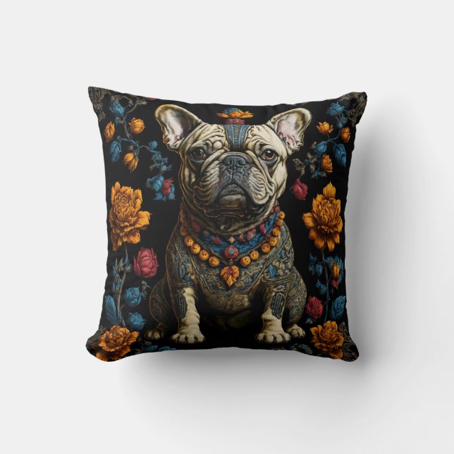Mexican Folk Art French Bulldog Cushion (Front)