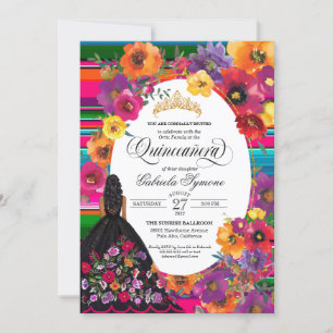 Mexican Folk-Art Huipil Floral Quinceanera Fiesta Invitation