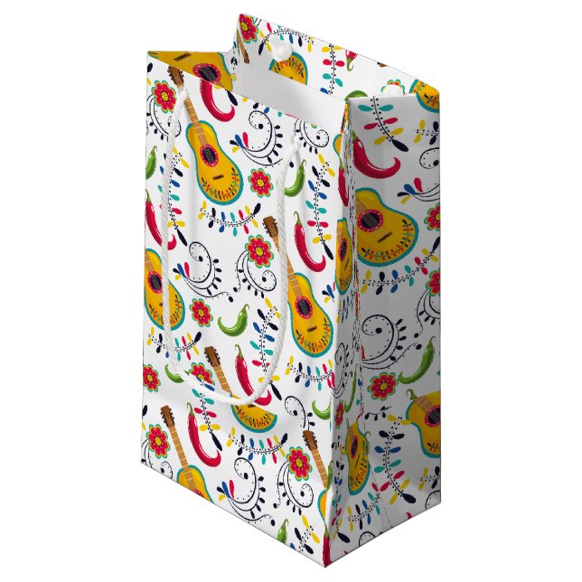 Mexican Folk Art Pattern Guitars Small Gift Bag (Front Angled)