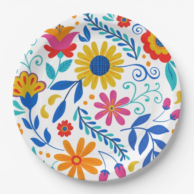 Mexican Folk Art Pattern Paper Plate (Front)