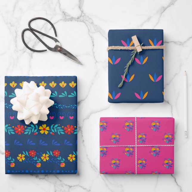 Mexican Folk Art Pattern Wrapping Paper Sheet (Front)