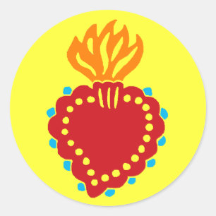 Mexican Folk Art Sacred Heart Classic Round Sticker