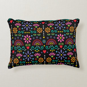 Mexican folk art seamless pattern, colorful design decorative cushion