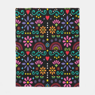 Mexican folk art seamless pattern, colorful design fleece blanket