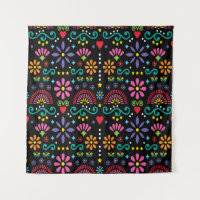 Mexican folk art seamless pattern, colorful design