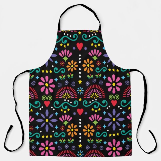 Mexican folk art seamless pattern, colourful desig apron (Front)