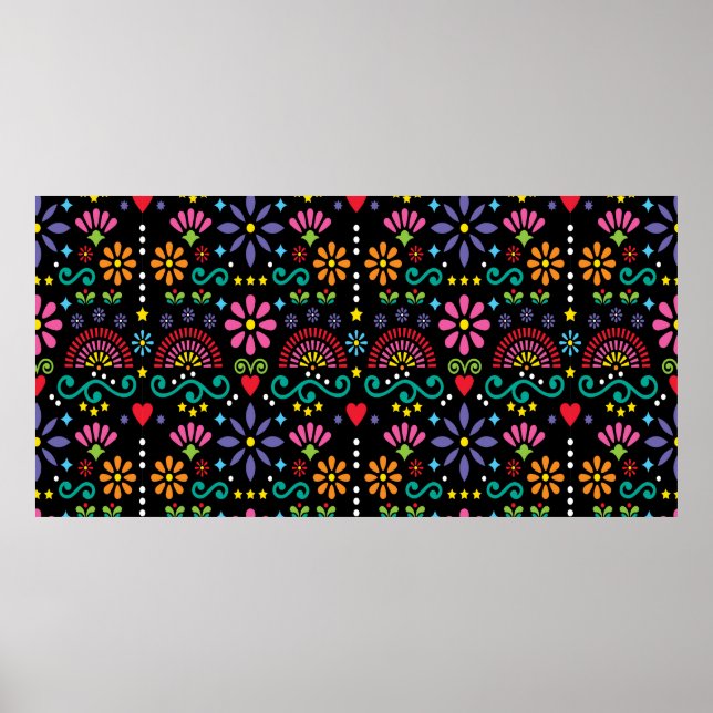 Mexican folk art seamless pattern, colourful desig poster (Front)