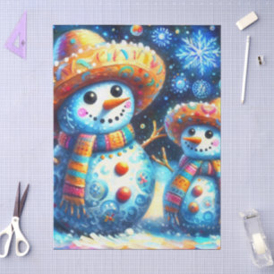 Mexican Folk Art Snowmen Snowman Decoupage Tissue Paper
